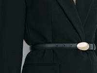 Двубортный жакет с поясом, Черный