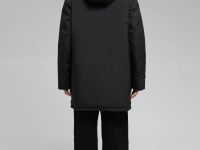 Пуховое полупальто с капюшоном и воротником-стойкой