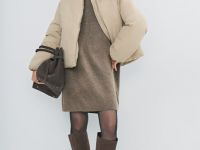 Утеплённая куртка с меховым воротником, Бежевый