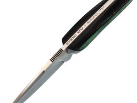 Нож Pocket Wolf Мини Тактик, сталь AUS10Co, рукоять G10, черный с зеленой вставкой, кожаные ножны