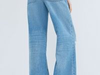 Широкие джинсы с разрезами на коленях, Голубой