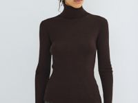 Водолазка из шерсти в рубчик, Коричневый