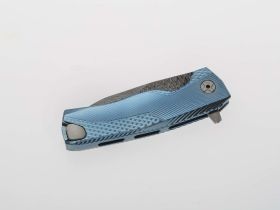 Нож складной LionSteel ROK DD BL, дамасская сталь, рукоять титан, синий