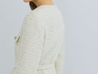 Твидовый однобортный жакет с поясом, Бежевый