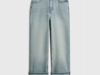 Прямые джинсы средней посадки с отворотами, Голубой