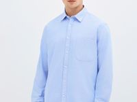 Рубашка из хлопка с накладным карманом, Голубой