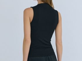 Топ из хлопка и модала с воротником-стойкой, Черный