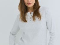 Пижамный лонгслив в рубчик, Серый