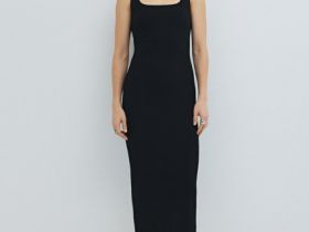 Вязаное платье в рубчик, Черный