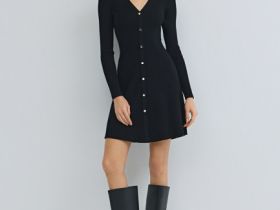 Вязаное платье мини, Черный