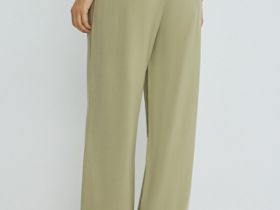 Прямые брюки с поясом на резинке, Зеленый
