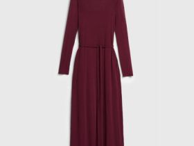 Вязаное платье с поясом, Фиолетовый