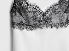 Атласный топ с кружевом, Бежевый