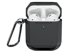 Чехол WiWU Defender Strong Metal для AirPods 2 противоударный с карабином (черный)