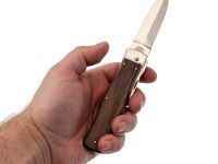 Автоматический многопредметный нож Mikov Predator, сталь 420, рукоять палисандр, кожаный чехол