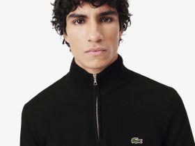 Мужской хлопковый свитер Lacoste на молнии с высоким воротом