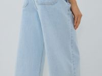 Широкие укороченные джинсы с ремнём, Голубой