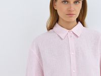 Рубашка из смесового льна в полоску, Розовый