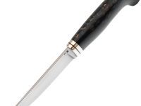 Нож Лидер 1, сталь D2, рукоять темная карельская береза синяя