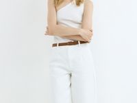 Укороченные широкие джинсы с ремнём, Белый