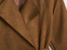 Куртка из искусственной замши с поясом, Желтый