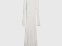 Расклёшенное платье в рубчик, Бежевый