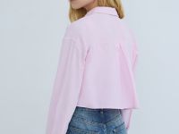 Хлопковая кроп-рубашка с карманами, Розовый