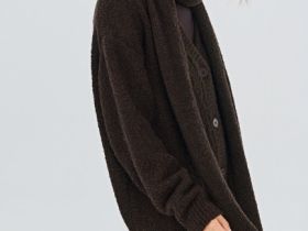 Кардиган оверсайз с шарфом, Коричневый