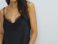 Сатиновый топ с кружевом, Черный