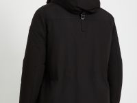 Пуховое полупальто с накладными карманами и капюшоном