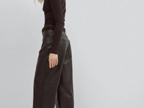 Прямые брюки из искусственной кожи, Коричневый