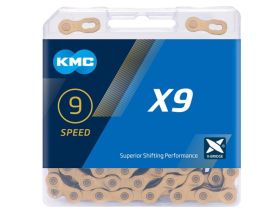 Цепь KMC X9 Ti-N 9 скоростей, замок (золотой 114 звеньев)