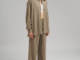 Рубашка объемного кроя со льном