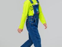 Полукомбинезон текстильный джинсовый утепленный флисом для мальчиков