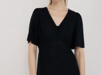 Льняное платье с разрезом спереди, Черный