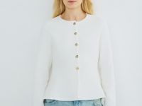 Кардиган на пуговицах с баской, Белый