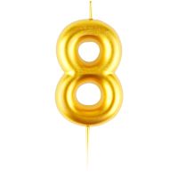 Свеча для торта с держателем MESHU "Цифра 8", 6 см, золотая, блистер