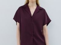 Сатиновая блузка с коротким рукавом, Фиолетовый