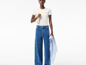 Женская футболка Lacoste приталенного кроя из хлопка в рубчик