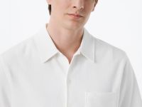 Трикотажная рубашка из фактурного полотна с коротким рукавом, Белый