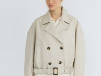 Короткая куртка-тренч из искусственной кожи, Бежевый