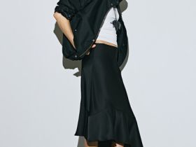 Атласная юбка миди А-силуэта, Черный