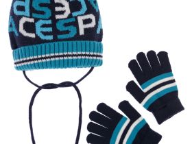 Комплект вязаный для мальчика: шапка, перчатки