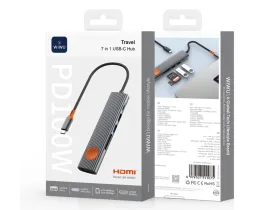 Адаптер WIWU Travel 7 в 1 Type-C на USB 3.0х2/PD 100W/SD 480 Мбит/с/TF 480 Мбит/с/HDMI 4K (WI-HB007) (Grey)