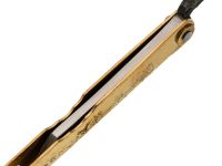 Нож складной Higonokami Nagao Kanekoma, 80мм, сталь Aogami Damascus 3 слоя, рукоять латунь золотая