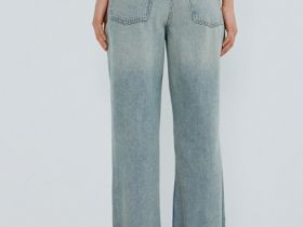 Прямые джинсы средней посадки с отворотами, Голубой