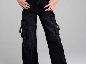 Брюки текстильные джинсовые для девочек