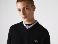 Мужской хлопковой свитер Lacoste с V-образным вырезом