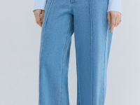 Широкие джинсы высокой посадки с отсрочкой, Голубой