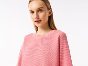 Женский вязаная футболка Lacoste оверсайз с коротким рукавом